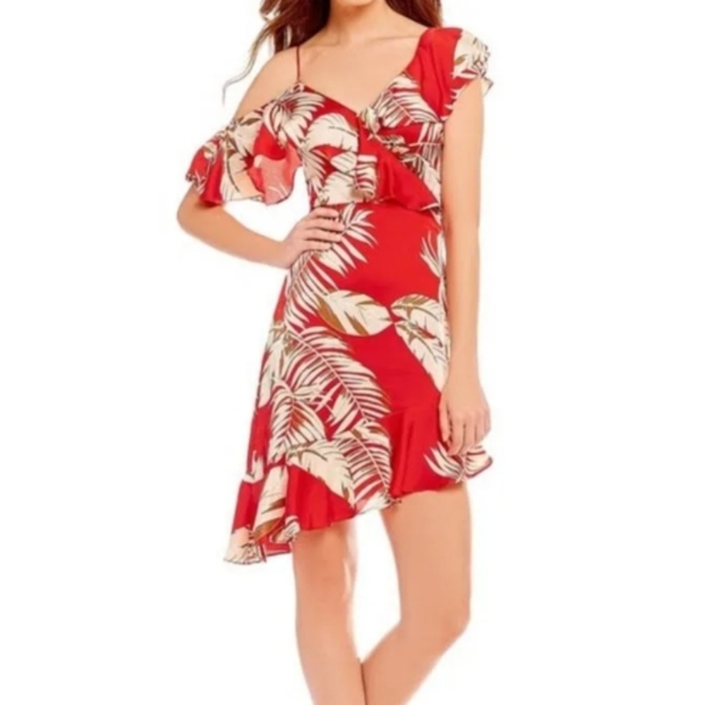 Lucy Paris faux‎ wrap red palm floral dress Size M Medium